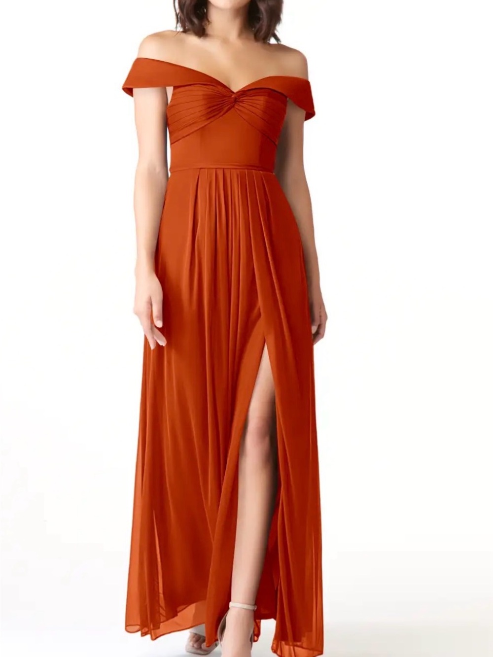 Azazie Rust Off-the-Shoulder Maxi Dress with Front Slit